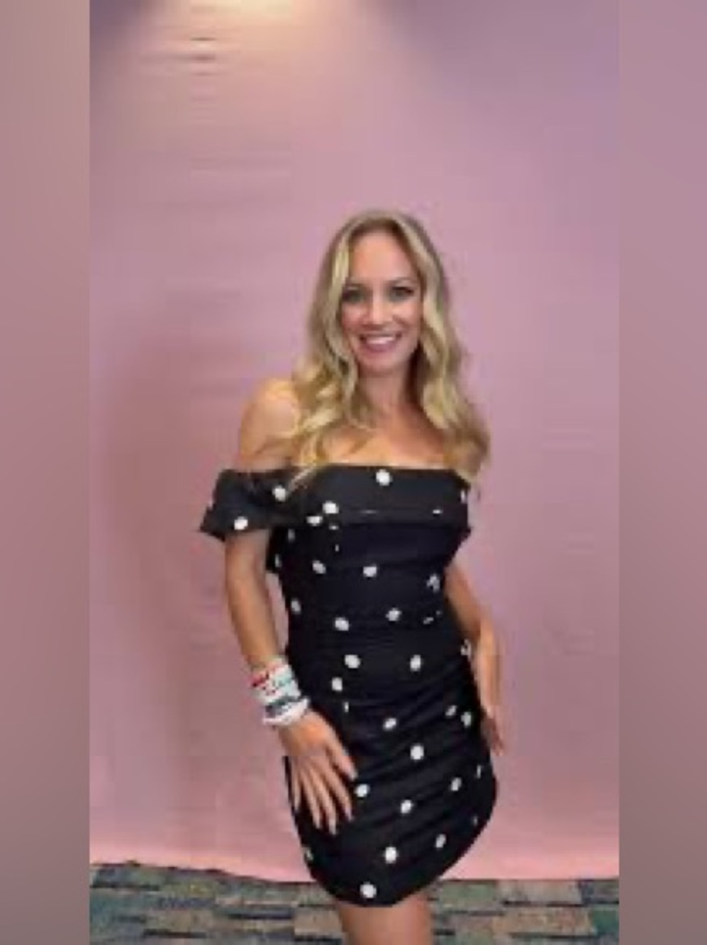 Off-Shoulder Black Polka Dot Mini Dress